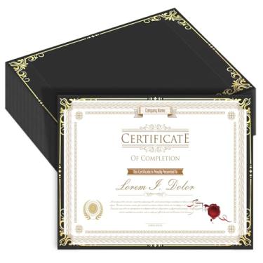 Imagem de HAUTOCO Pacote com 50 suportes de certificado de um lado, capas de certificado de prêmio com borda dourada suportes de diploma pretos para cartolina tamanho 21 x 27 cm, graduação, documentos