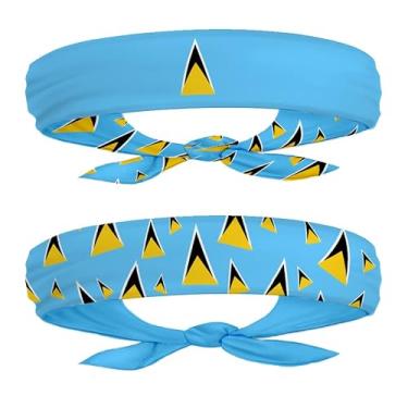 Imagem de EVERYTHING CROPOVER Faixa de cabeça com bandeira de Santa Lúcia para Carnaval, fitness | Bandana masculina e feminina com amarração nas costas
