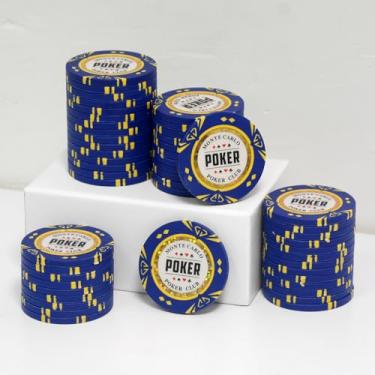 Imagem de JIESITE Fichas de pôquer de argila de 14 gramas Monte Carlo fichas de pôquer grau cassino fichas em branco para Texas Hold'em, Blackjack Poker Games Pacote com 50 peças (O Blue)
