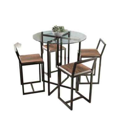 Imagem de Conjunto Mesa Redonda Vidro 4 Cadeiras Pequena Imbuia Industrial Black