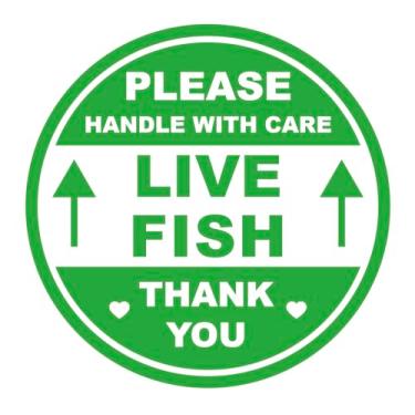 Imagem de 5 cm, 300 peças, cabo de peixe verde vivo com etiquetas de cuidado, adesivos à prova d'água, etiquetas adesivas de caixas de envio