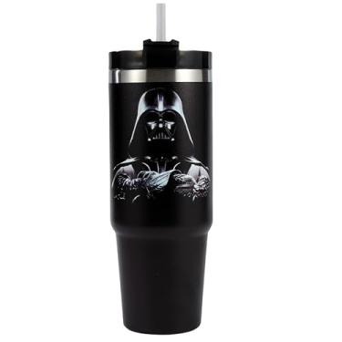 Imagem de Copo azul com tampa e canudo para homem, caneca de viagem isolada a vácuo de design exclusivo, aço inoxidável, lavável na lava-louças, suporte de copo para homens, cabe no suporte de copo de carro