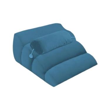 Imagem de WeiLaiKeQi Travesseiro facial para baixo, suporte para pernas, multifuncional, ergonômico, cabeceira, travesseiro em cunha para assistir filmes, Azul