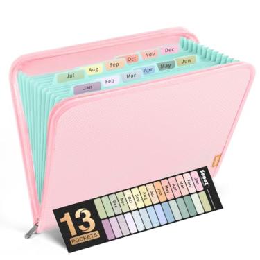 Imagem de Sooez Organizador de arquivos sanfonado com 13 bolsos, organizador de pasta de arquivo expansível com zíper, pasta sanfonada de plástico reforçado, tamanho carta A4, pastas portáteis para documentos