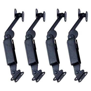 Imagem de Crapyt Dobradiça de suporte de tampa preta antiga 4 peças tampa de mola resistente para elevação esquerda/direita/central ferragens para caixa, caixa de brinquedos, guarda-roupa, armário, cômoda,