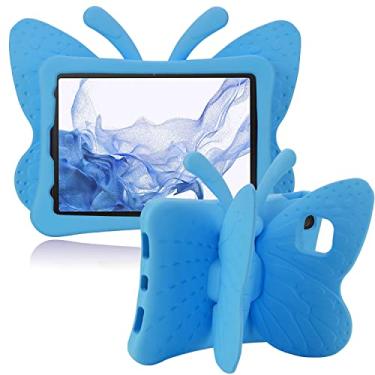 Imagem de JGY Capa para tablet infantil compatível com Samsung Galaxy Tab A9 Plus A9+ X210 de 28 cm – Linda borboleta espuma EVA capa completa com suporte, capa azul resistente à prova de choque para meninas