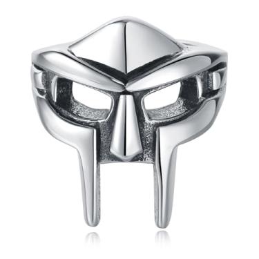 Imagem de Zutena Anel de máscara facial de metal, anel de aço inoxidável gótico motociclista punk hip hop para homens, máscara espartana desgraça capacete joias anel viking pagão nórdico, Metal, Sem pedra