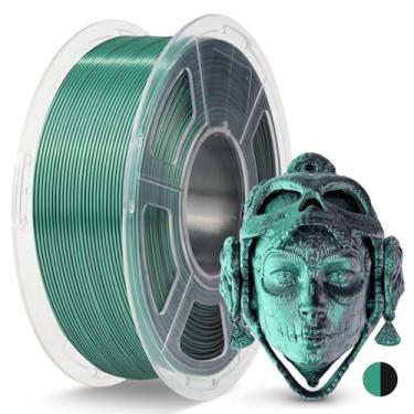 Imagem de JAYO filamento pla de seda 1,75 mm de cores duplas preto verde, filamento de impressora 3d de duas cores de coextrusão, mudança multicolorida brilhante, carretel de 1,1 kg (2,4 libras), prec