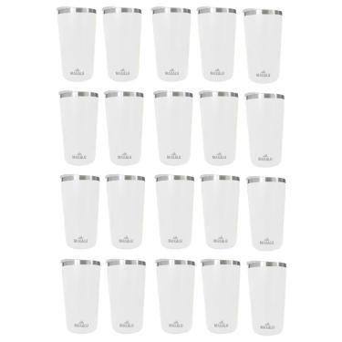 Imagem de Kit 20 Copos Térmicos Aço Inox 420ML Branco p/ Água Cerveja Café - Quente e Frio - Unica Unico