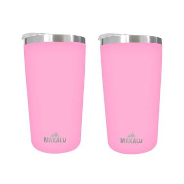 Imagem de Kit 2 Copos Térmicos Aço Inox 420ML Rosa p/ Água Cerveja Café - Quente e Frio - Unica Unico