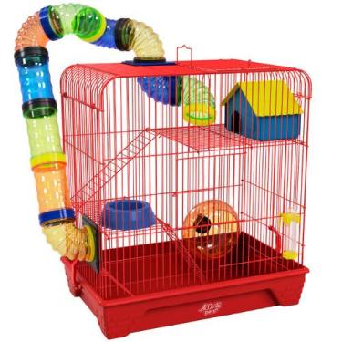 Imagem de Gaiola Hamster 3 Andares Colorida com Casa Tubos e Rodinha - Gaiolas Q
