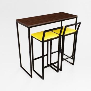 Imagem de Bancada Cozinha Balcão Gourmet 120cm Imbuia Com 2 Banquetas Estofada P