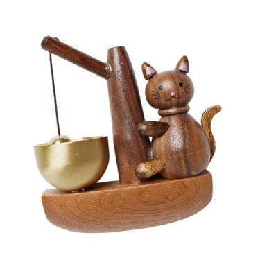 Imagem de XLWLLNJ Sino de porta de madeira, lojistas, entrada, carrilhão decorativo brincalhão, porta de gato, carrilhão de vento para, loja, celeiro, jardim, Marrom