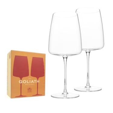 Imagem de Big Wine Glasses | Conjunto de 2 copos de vinho I Giant extragrande garrafa cheia I Taça de vinho grande tinto e branco com haste I Ultra Premium, cristal soprado à mão | Goliath 1,105 g