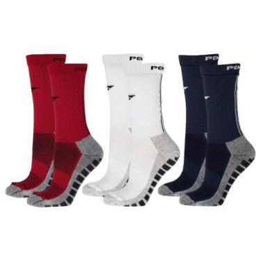 Imagem de Kit 3 Pares de Meias Penalty Grip Masculina, Branco, Vermelho, 39-44