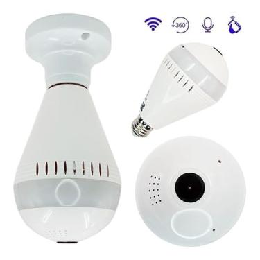 Imagem de Câmera Lâmpada Espiã Ip Segurança Com Visão Noturna Sensor De Presença Alarme e Alerta no Celular Android Ios Wifi Hd Panorâmica 360°