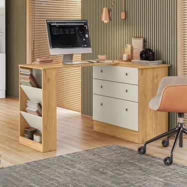 Imagem de Cômoda 3 Gavetas com Mesa Giratória Freijo/Off White - Qmovi