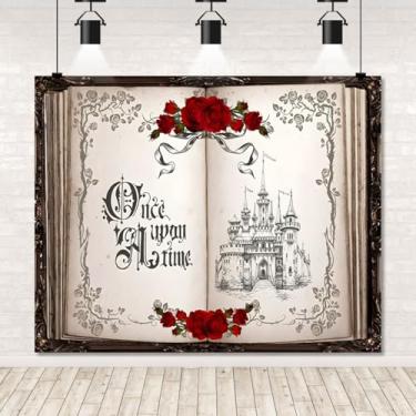 Imagem de Once Upon a Time Pano de fundo de 3 x 2,4 m para castelo de princesa, rosa, vintage, livros de contos de fadas, fotografia, casamento, meninas, aniversário, decoração de bolo, decoração de mesa,