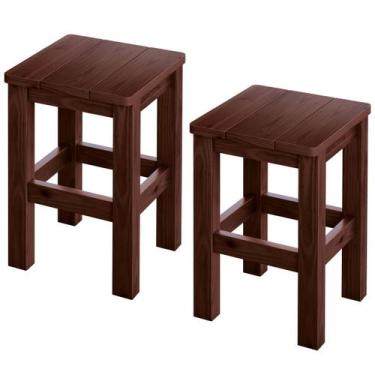 Imagem de Kit 2 Banquetas Baixa Nemargi Madeira Maciça Cor Castanho