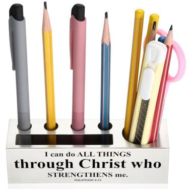 Imagem de YODOCAMP Suporte para caneta e lápis com versículo bíblico de Filipenses 4:13, presente de agradecimento das escrituras inspiradoras para professores, pastores, graduação, I Can Do ALL Things Through