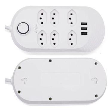Imagem de Régua Extensão 6 Tomadas E 3 Usb Cor Branco 127v/220v - B-MAX