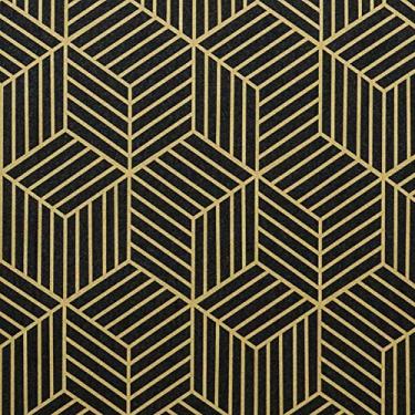 Imagem de Papel de parede hexagonal geométrico de 45 cm x 50 cm, preto e dourado, destacável, papel de parede autoadesivo, fácil de limpar, decorativo para cobertura de parede, prateleira, forro de gaveta, bancada