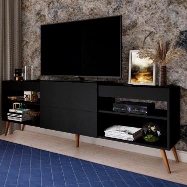Imagem de Rack para TV Até 55 Polegadas Luiza Diamantina 1 Porta 2 Prateleiras Preto Fosco - Panorama Móveis
