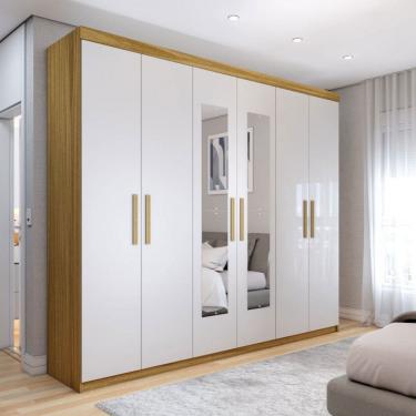 Imagem de Guarda-Roupa Casal Aurora Radiante 6 Portas 2 Gavetas com Espelho Marrocos/Off White - Panorama Móveis