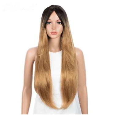 Imagem de peruca orgânica lisa com franja 70cm Lindíssima - gm hair, ombre mel 