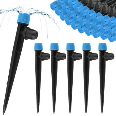 Imagem de 50 peças gotejadores de irrigação por gotejamento de 1/10.2 cm com trava, emissores Kalolary de irrigação por gotejamento para tubo de 4/7 mm, pulverizador de fluxo de água ajustável de 360 graus com