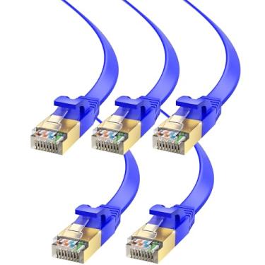 Imagem de Cabo de remendo Ethernet – Cabo de rede plano de 1,8 metros, pacote com 5 Gatos 7 de alta velocidade, 10 Gigabit para LAN Router PS4 Xbox Gaming – Cat7 Wire com conectores de rede rápida RJ45, listado pela UL, azul, pacote com 5
