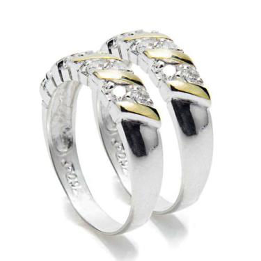 Imagem de Aparador De Aliança Prata 925 Com Aplique Ouro Luxo - Par - CLARA CENT