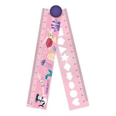 Imagem de Régua Plástica Estampada Fundo do Mar com Diversas Formas Geométricas -15cm a 30 centímetros