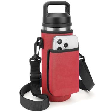 Imagem de Linkidea Suporte de garrafa de água com alça compatível com YETI Rambler Bottle 510.3 g, garrafa Yonder 600ml/567.0 g, bolsa tiracolo isolada para garrafa de água, alça de ombro com bolso para