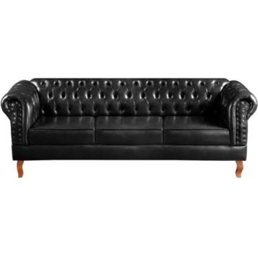 Imagem de Sofá Chesterfield 3 Lugares Dom Pedro Vintage Retrô Capitonê Couro Preto
