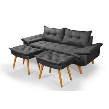 Imagem de Sofá 3 Lugares  Bariloche em Linho Mais Duas Banquetas - Essencial Est