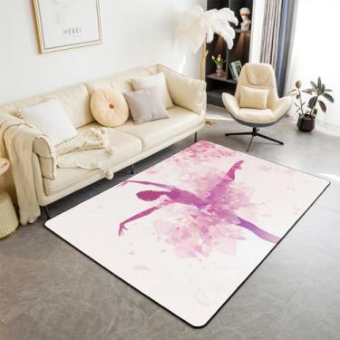 Imagem de Feelyou Tapete de área de dança para meninas, 7 x 12 cm, tema de balé, dança, sala de estar, para crianças, meninos, meninas, balé, princesa, dançarina, tapete decorativo, rosa, glitter, destaque,