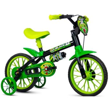 Imagem de Bicicleta Infantil Aro 12 Menino Black com Rodinhas – Preto/Verde 2 a 5 Anos Crianças Pequena