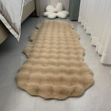 Imagem de Tapete de veludo bolha decoração para casa almofada de sofá de pelúcia macia antiderrapante almofada de cadeira para quarto infantil tapete de cabeceira, cáqui escuro, 60 x 220 cm (23,6 x 86 pol.)