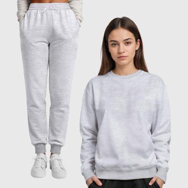 Imagem de Conjunto Moletom Gola Redonda e Calça Feminina Lisa Benellys-Feminino