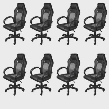 Imagem de Kit 8 Cadeiras Gamer com Relax e Braço Estofado Raptor 3316