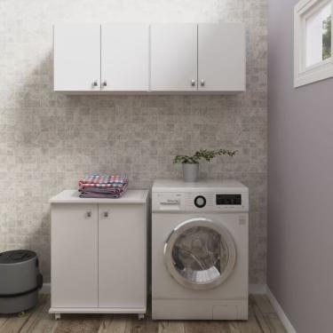 Imagem de Conjunto Lavanderia Multiuso 3 Peças 1 Balcão BL3300 e 2 Armários Aéreos Alto AM3104