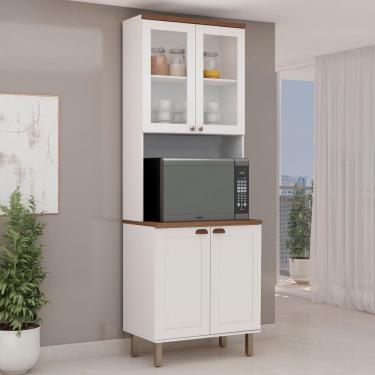 Imagem de Cristaleira Iluminata 100% Mdf com 2 Portas de Vidro e Espaço para Forno Branco