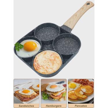 Imagem de Panela para Hambúrguer com 4 Furos, Fabricada em Ferro Fundido com Cabo de Madeira