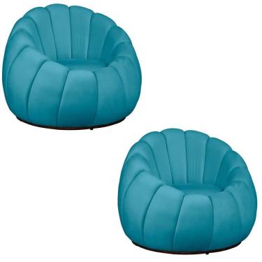 Imagem de Kit 02 Poltrona Decorativa Concha Base Arco Giratória Veludo