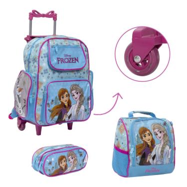 Imagem de Kit Bolsa Mochila Infantil Rodinha Frozen Passeio Aulas