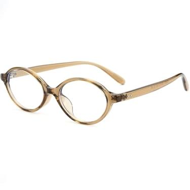 Imagem de AIEYEZO Óculos ovais para mulheres, homens, modernos, retrô, tartaruga, armação TR90, óculos de luz azul para jogos/computador/tela (marrom claro)