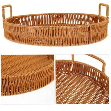 Imagem de Bandeja Redonda 30cm De Rattan Com Alça - Ideal Para Servir, Peça De Decoração Cantinho Do Café - Elegância e Praticidade