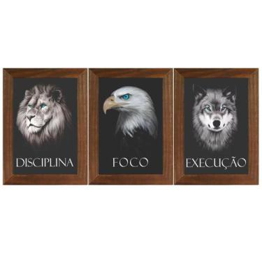 Imagem de Trio Quadro Leão Águia Lobo Disciplina Foco Execução 40cm - Fuinha Sho