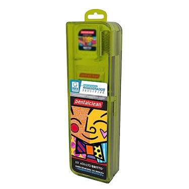 Imagem de Dentalclean Kit Romero Britto: Gel Dental 50g - Escova Macia - Fio Dental 20m com Estojo, Amarelo